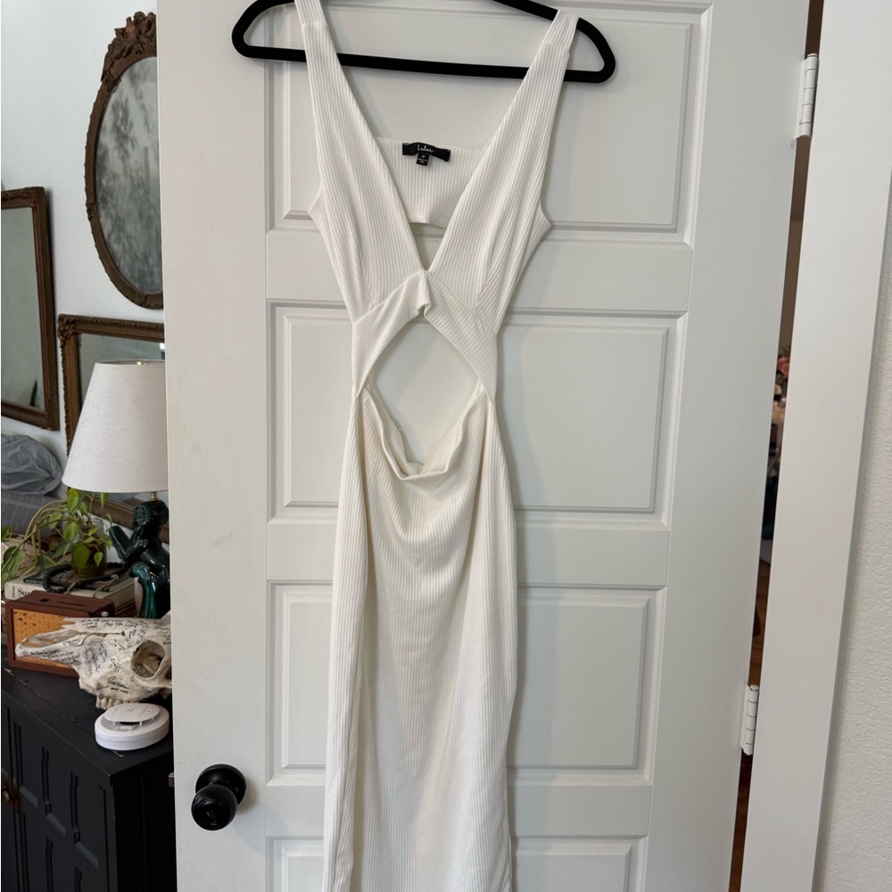 Lulu's Ivory Backless Dress with Cut Outs